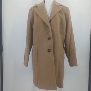 Coldwater Creek Wool Blend Pea Coat Women XL Tan Vintage Long Trench Coat
